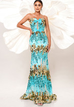 Women Sexy Lace-Up Sequined Formal Party Fishtail Evening Dress