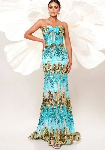 Women Sexy Lace-Up Sequined Formal Party Fishtail Evening Dress