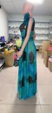 Women Casual Chiffon Print Slash Shoulder Dress