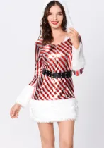Christmas party long-sleeved striped performance costume