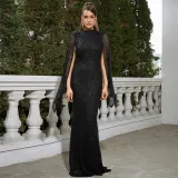 Women Long Sleeve Round Neck Sexy Sequin Formal Party Maxi Evening Dress