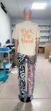 Autumn Casual Fashion Multi-Color Pattern Tassel Velvet Pants + T-Shirt Set For Women