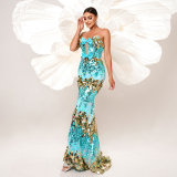 Women Sexy Lace-Up Sequined Formal Party Fishtail Evening Dress