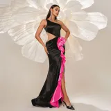 Women Sleeveless One Shoulder Slash Shoulder Sexy Formal Party Maxi Evening Dress