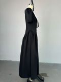 Women autumn and winter French puff sleeve Maxi dress