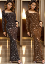 Women Beaded long sleeve Off Shoulder dress（customized,MOQ 6pcs/size/color,process time 7-10 days）