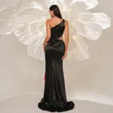Women Sleeveless One Shoulder Slash Shoulder Sexy Formal Party Maxi Evening Dress