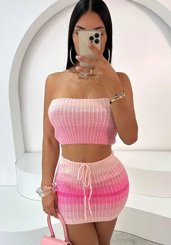 Women Strapless Knitting sexy Top and Skirt Set