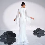 Women Long Sleeve Round Neck Sexy Sequin Formal Party Maxi Evening Dress