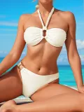 Solid Color Strapless Two-Wear Sexy Bikini Two Pieces Swimsuit
