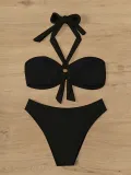 Solid Color Strapless Two-Wear Sexy Bikini Two Pieces Swimsuit