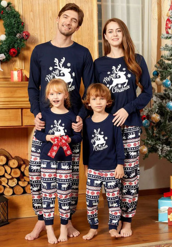 Christmas Family Home Parent-Child Printed Pajamas Long Sleeve Round Neck Pants Set