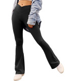 Solid Color Yoga Leggings Sports Tight Fitting Slim Fit Sexy One-Piece Fitness Bell Bottom Pants For Women