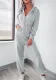 Solid V-Neck Hooded Drawstring Pocket Patchwork Casual Jumpsuit