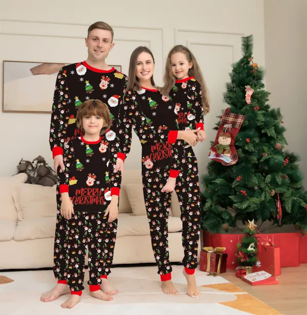 Printed Family Baby Boys And Girls Baby With Dog Letter Christmas Parent-Child Pajamas