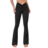 Solid Color Yoga Leggings Sports Tight Fitting Slim Fit Sexy One-Piece Fitness Bell Bottom Pants For Women