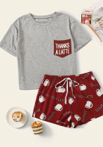 Women Casual Printed T-shirt Shorts Pajamas Two Piece Set