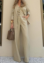 Women Solid Vest Blazer Wide-leg Pants Three-Piece