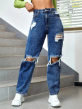 Women Ripped Wide Leg Denim Pants