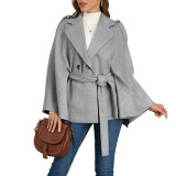 Women Winter Turndown Collar Cape Coat