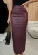 Women Pocket Pu-Leather Slit Bodycon Skirt