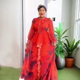 African Women Retro Printed Ruffle Dress