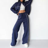 Women Fall Casual Zipper Top and Pant Two Piece Set