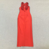 Women Sexy Sleeveless Backless Red Flower Bandage Dress