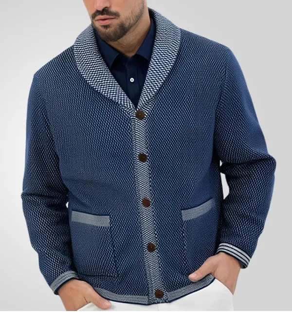 Men's Casual Jacquard knitting Turndown Collar Sweater