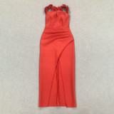 Women Sexy Sleeveless Backless Red Flower Bandage Dress