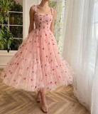 Strap Floral A-Line Mesh Short Party Dress For Women（Processing time need 3-6 days）