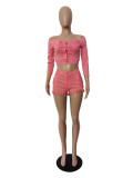 Women's Clothing High Stretch Off Shoulder Two-Piece Shorts Set