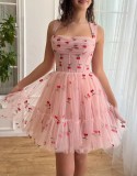 Strap Floral A-Line Mesh Short Party Dress For Women（Processing time need 3-6 days）