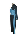 Women Fall/Winter Denim Patchwork Jacket Trousers Two Piece Set