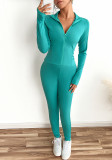 Sexy Solid Color Zipper Slim Sports Two Piece Pants Set