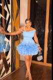 Sexy Strap Off Shoulder Slim Ruffled Mesh Patchwork Party Dress