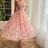 Strap Floral A-Line Mesh Short Party Dress For Women（Processing time need 3-6 days）