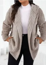 Autumn Winter Fashion Striped Fluffy Hooded Plus Size Fashion Solid Color Jacket
