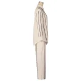 Women's Spring Autumn Stripes Patchwork Stripes Long Sleeve Linen Shirt Pants Two-Piece Set