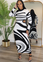 Women's Winter Sexy Slim Contrast Color Fashionable Round Neck Open Waist Slim Dress