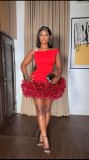 Sexy Strap Off Shoulder Slim Ruffled Mesh Patchwork Party Dress