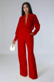Women's Fashion Casual Autumn Winter Solid Color Long Sleeve Lace Shirt Pants Two Piece Set