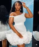 Sexy Strap Off Shoulder Slim Ruffled Mesh Patchwork Party Dress