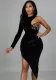 Women's Sexy Slim One-Shoulder Single Sleeve Irregular Dress