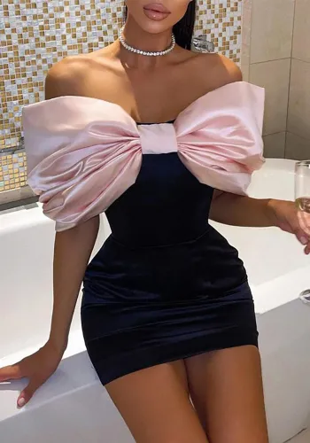 Bow Off Shoulder Tight Fitting Sexy Low Back Women's Party Dress