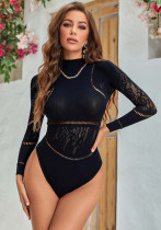 Autumn Women's Long Sleeve Solid Color Sexy Fashion Hollow Slim Bodysuit
