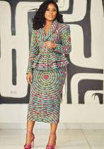 Printed Blazer Bodycon Skirt Career Two Piece Set
