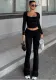 Autumn Fashion Solid Color Casual Square Neck Long-Sleeved Slim Two Piece Pants Set