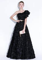 Black Slash Shoulder Evening Dress Formal Party Elegant Long Dress（Processing time need 3-6 days）