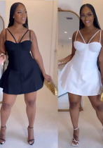 Sexy Strap Slim Waist Patchwork Flared Mini Dress